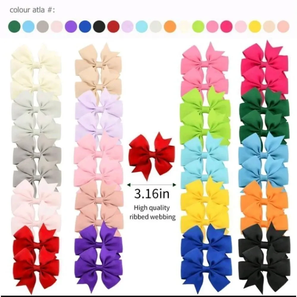40 Color Pieces Hair Bows Clips Girls Pigtail Bows